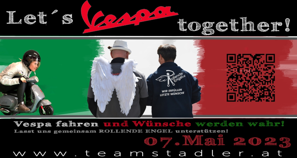 Lets Vespa together mit Flügel neu mit QR Code und Text 1