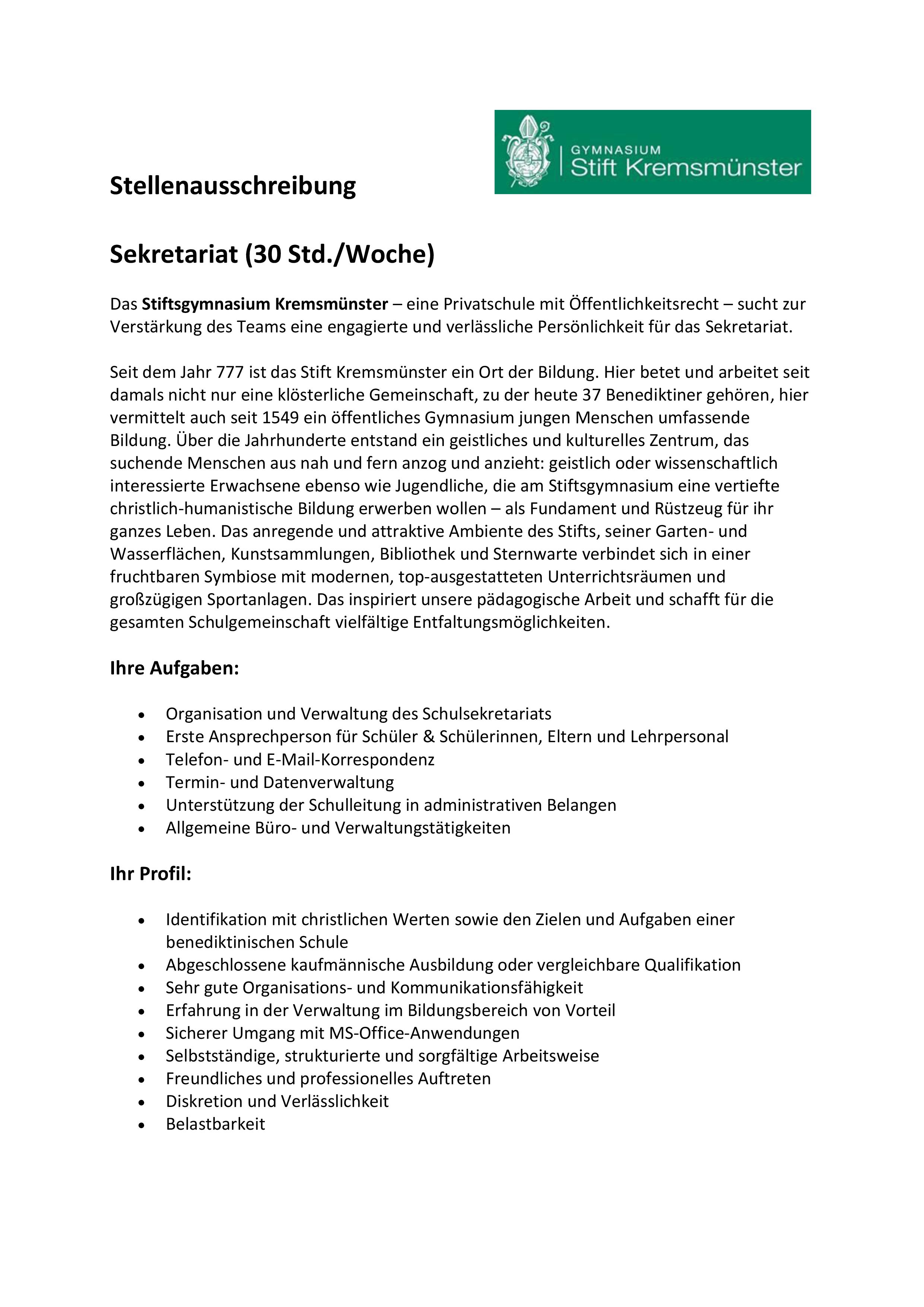 Stellenausschreibung Sekretariat 03 2026 Endfassung 1