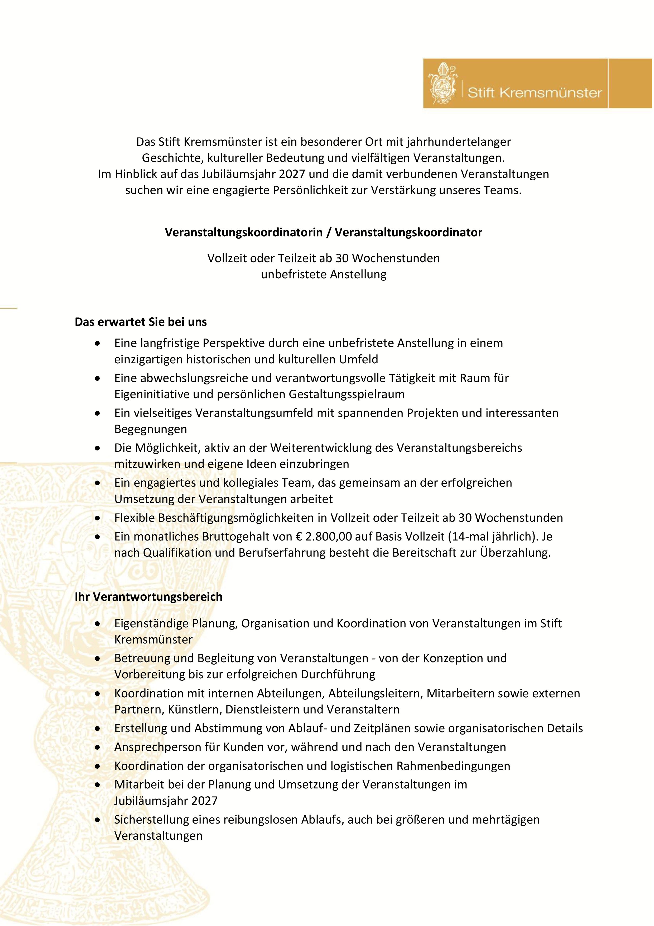 Stellenausschreibung Veranstaltungskoordinator 1