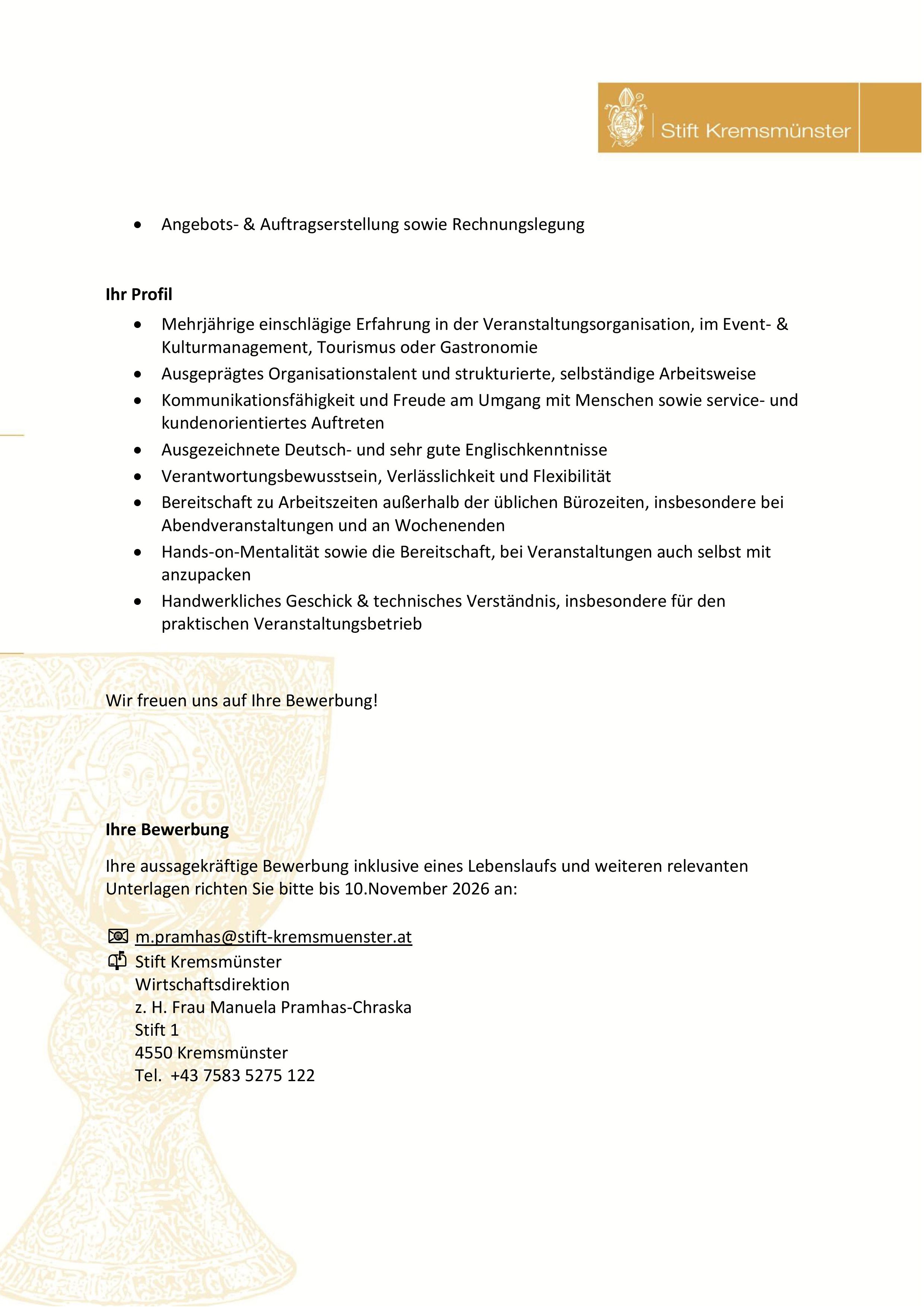 Stellenausschreibung Veranstaltungskoordinator 2