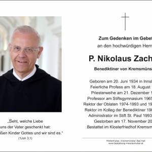P. Nikolaus Zacherl Andenken innen