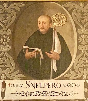 Gemälde von Abt Snelpero mit Bibel und Krummstab