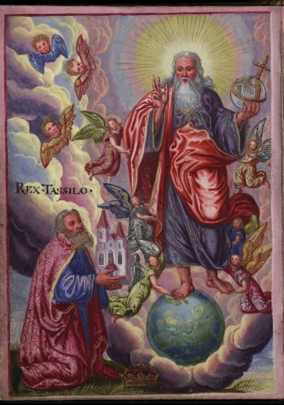 Gemälde wie Herzog Tassilo von Bayern das Stift symbolisch an Gott hingibt