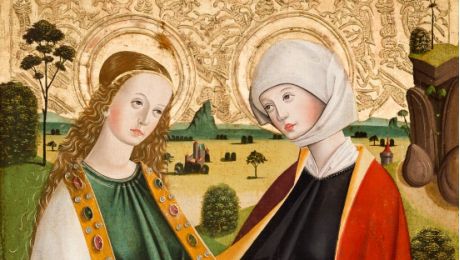 gemälde mit maria und elisabeth, öl auf holz, um 1460