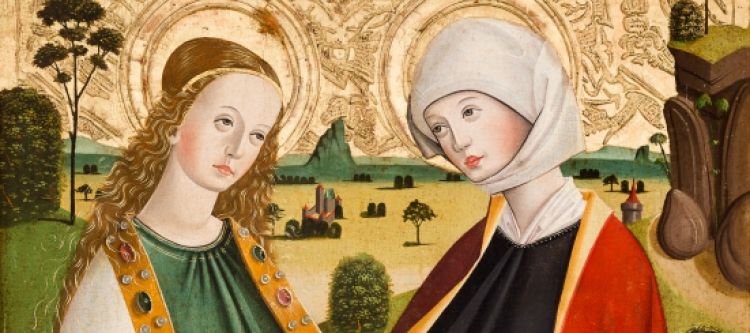 gemälde mit maria und elisabeth, öl auf holz, um 1460