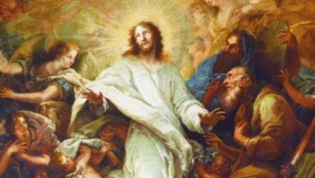 Ausschnitt eines Altarbildes mit Christus in strahlendem Weiß