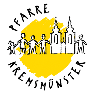 Pfarre Kremsmünster - Grafik mit Stiftskirche und mehreren Personen