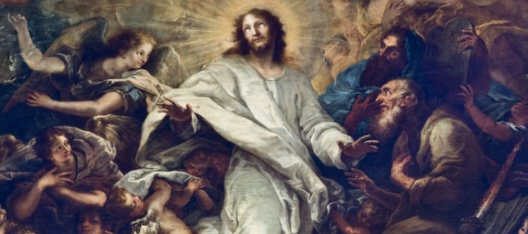 Ausschnitt eines Altarbildes mit Christus in strahlendem Weiß